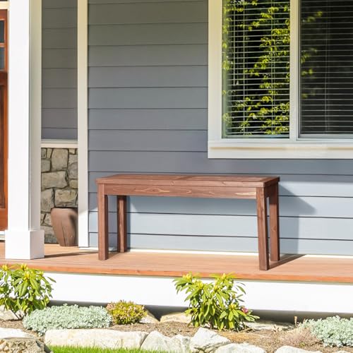 Image of VINGLI Outdoor Wooden Bench, 45 inch Porch Bench Outdoor Backless Garden Bench, Small Outdoor Bench for Deck Patio Entryway (Brown, 45in)