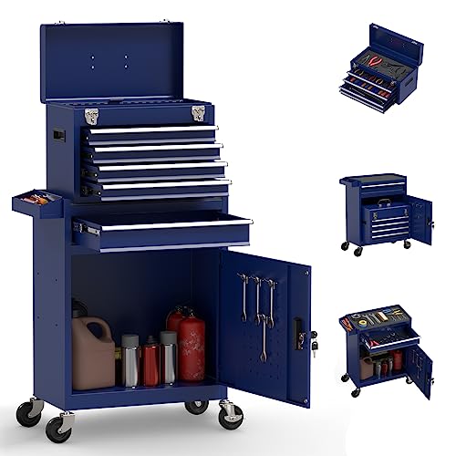 Image of 5-Drawer High Capacity Rolling Tool Chest, Removable Toolbox on Wheels Organizers, Lockable Tool Box Tool Storage Cabine with Drawers and Wheels for Workshop and Warehouse(Blue)