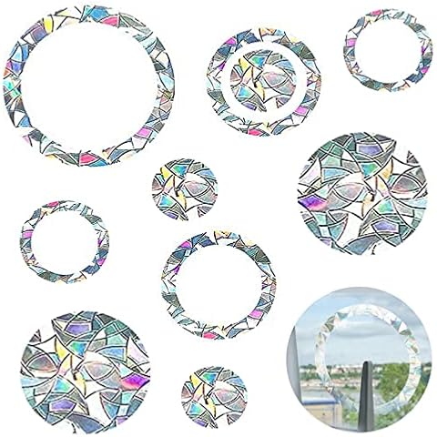 YHSKJCD 16PCS Round Bird Anti-Collision Window Stickers, Alarm Bird Window Stickers, Rainbow Prism Window Decals, Prevent People and Bird Strikes on Window Glass Cover