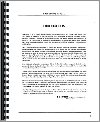 Oliver Super 77 Tractor Operators Manual
