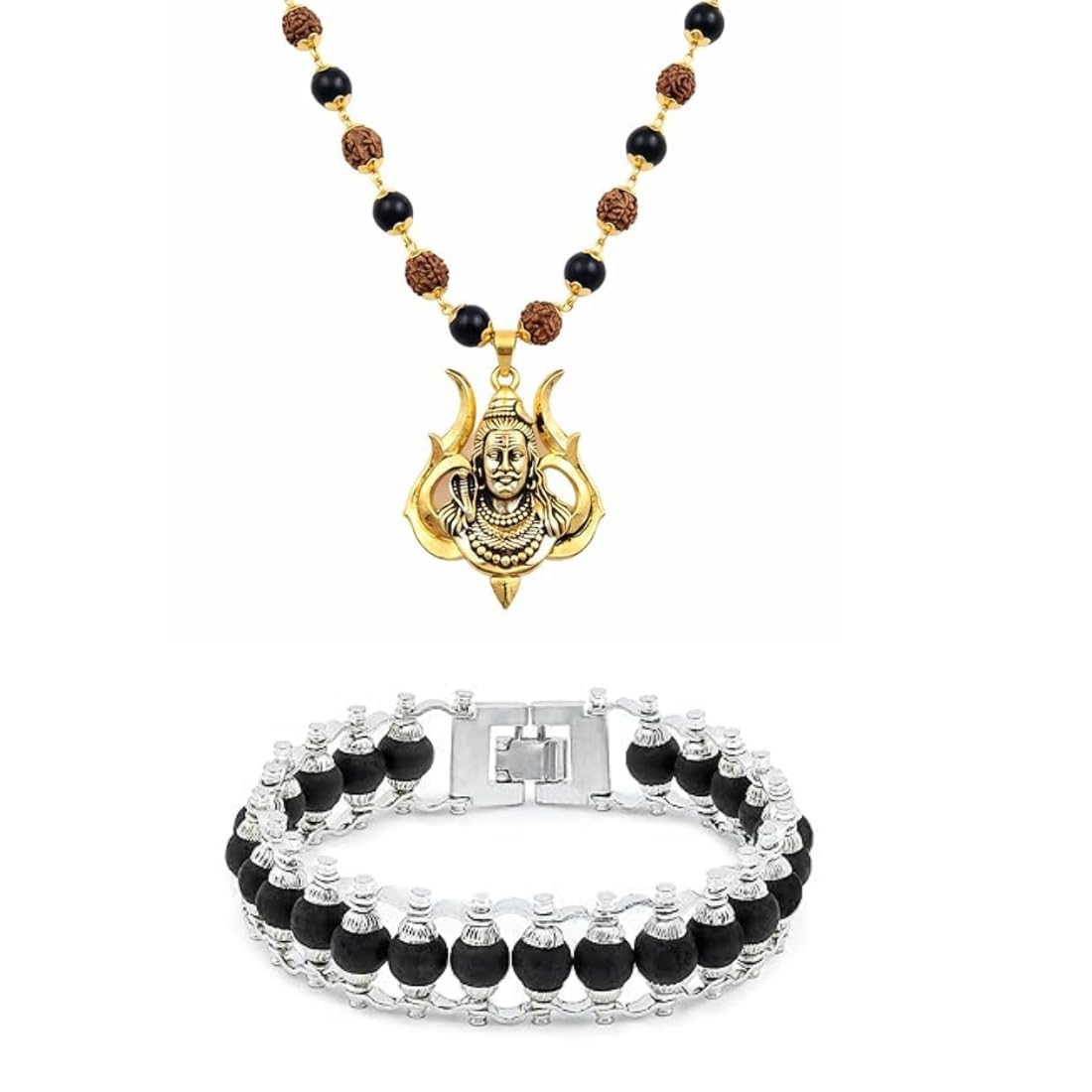 Shiv Trishul Rudraksha Karungali Mala and Karungali Bracelet Combo for Men & Women | Spiritual Jewelry for Meditation, Prayer, Positive Energy & Daily Wear-image-39