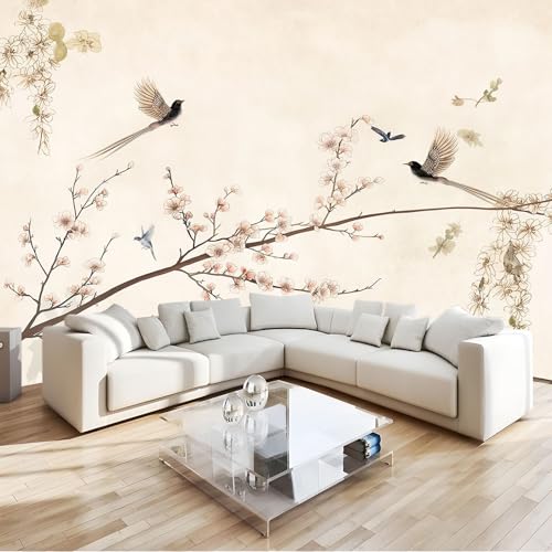Papier peint intissé pour cacher un mur abîmé déco chinoise marron 300x210 cm
