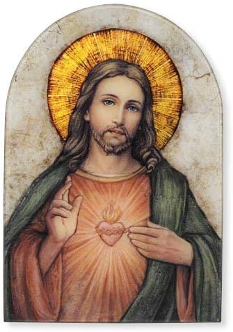 Gerffert Christians Brands Catholic Sacred Heart of Jesus Arched Plaque, Wood 5" x 7"