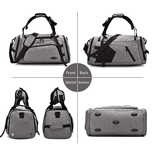 35-40L 3 Way Waterproof Sports Gym Travel Weekender Duffel Bag with Shoe Compartment Overnight Bag (Light Gray)