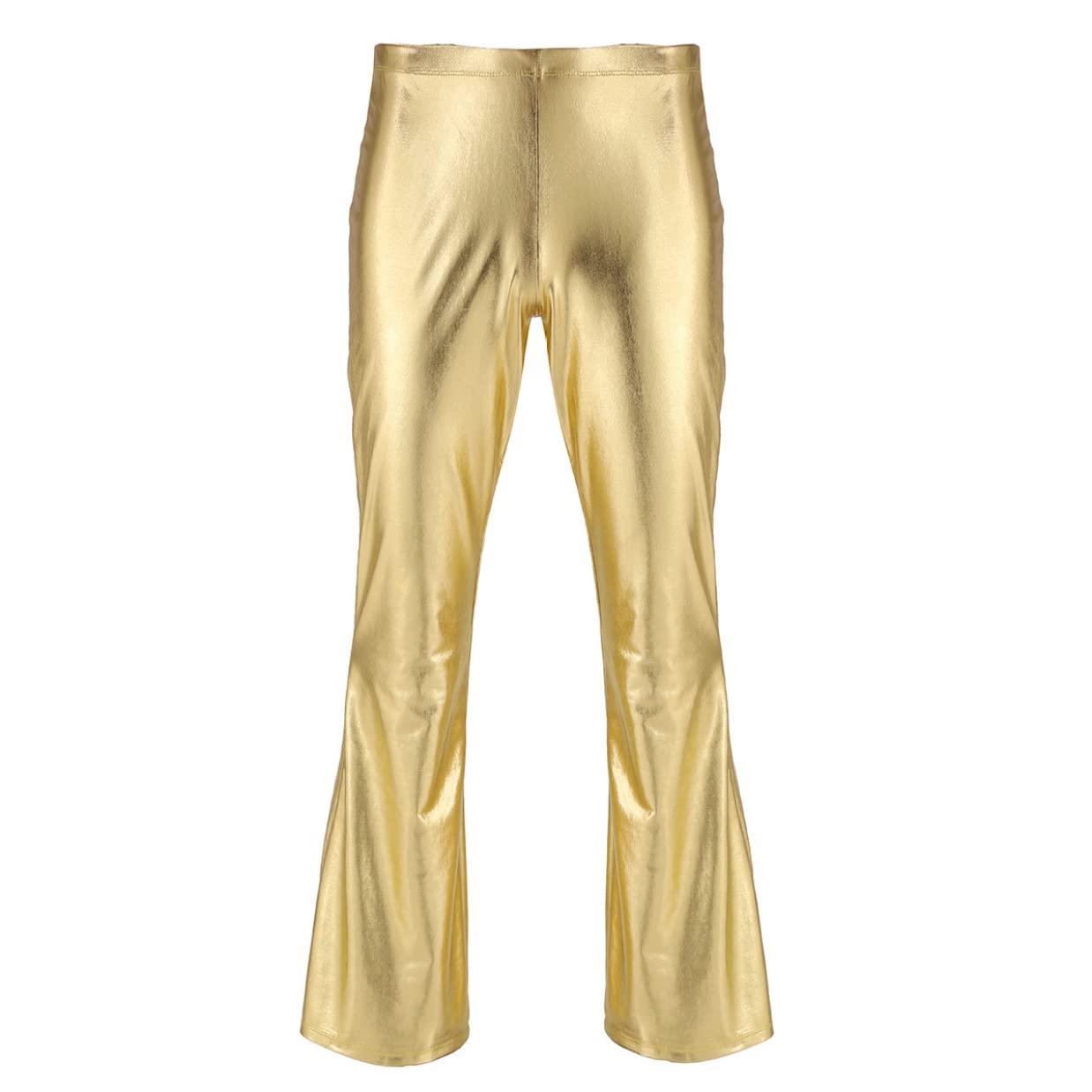 Herren Metallic Hose High Waist Glänzende Leggings Holographic Schlaghose Tanzhose Weites Bein Jazzpants 70er 80er Jahre Nachtcub Party Outfit Gold M