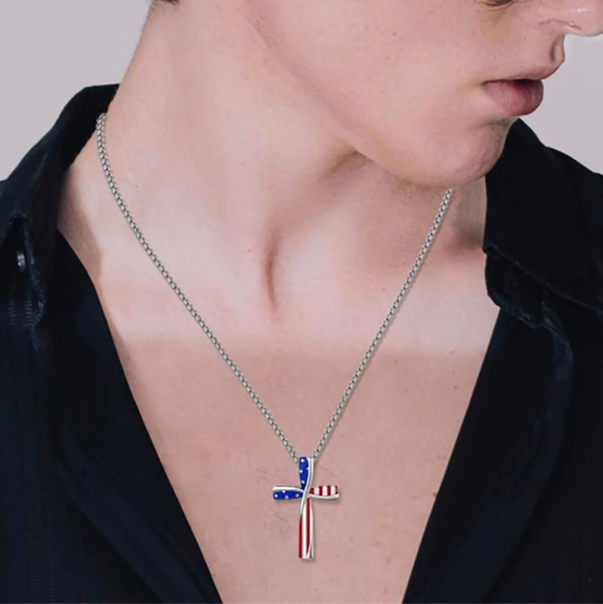 Hebelee Enamel USA Flag Pendant Necklace for Women Star Blue Red Box Chain Necklaces for 4th of July American Patriotic Independence Presidential Election Day Decor Jewelry - Image 3
