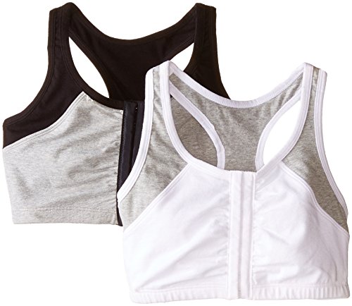 Fruit of the Loom Women's Front Close Racerback , White Grey/Black Grey, 34(Pack of 2)