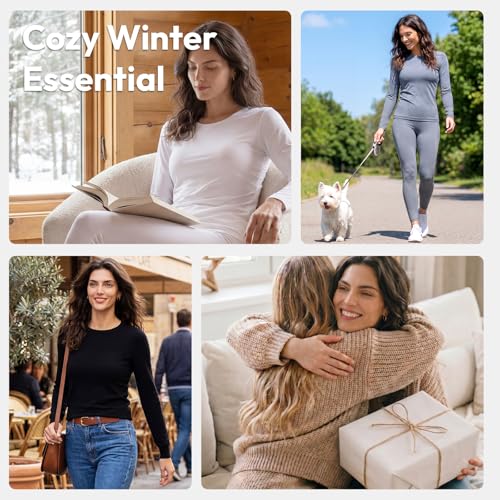 Image of WEERTI Thermal Underwear for Women Long Johns with Fleece Lined Long Underwear Set Cold Weather Pajamas Top Bottom