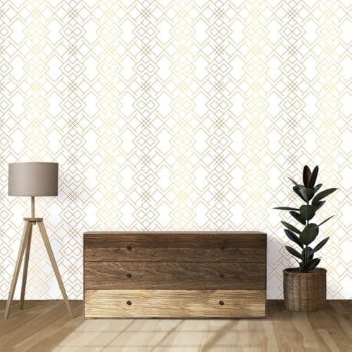 Image of Wallpaper Self Adhesive Wall Covering Elegant Gold Diamond Lattice (41cm x 244cm)