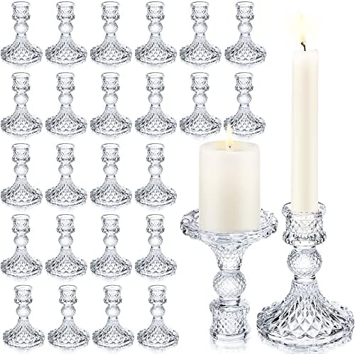Sieral 24 Pcs Clear Taper Candle Holders 4'' Tall Glass Candlesti...