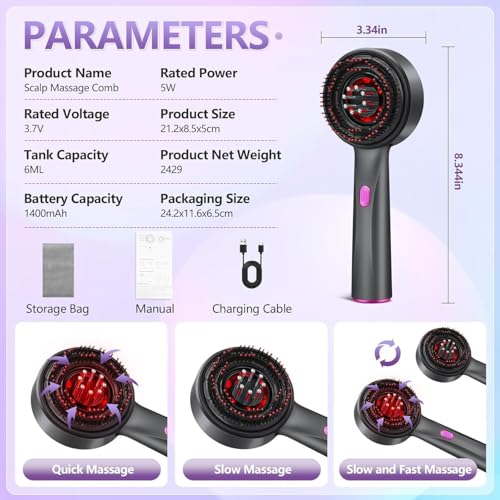 Image of Premium Head Scalp Electric Massager Comb | Scalp Massaging Brush with 3 In 1 Hair Oil Applicator | IPX7 Waterproof,Portable Deep Massager For Hair & Head Relaxation at Home | Shiatsu Massage for Hair Growth /Stress Relax (Red)