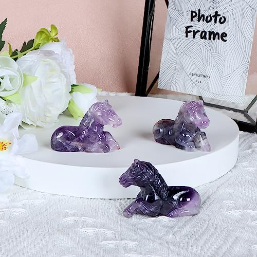 Leadgem Amethyst Horse Figurine 2" Hand Carved Healing Crystal And Stones Horse Paperweight Table Centerpiece Ornament #TOP3