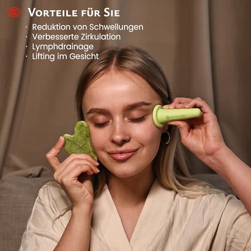 Rena Chris Gesichts-Schröpfen Set & Gua Sha Werkzeug - Silikon Schröpfgläser & Jade Gua Sha Stein für natürliche Hautpflege und Lippenaufpolsterung (Grün) 5
