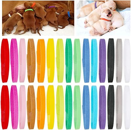 30 Pcs Puppy Whelping Collars Newborn Pet Collars Double-Sided Soft Adjustable ID Bands Puppy Collars for Litter Newborn Pet Dog Cat 15 Colors
