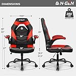 N-GEN Video Gaming Computer Chair Ergonomic Desk Office Chair for Adults with Lumbar Support Flip-Up Arms Adjustable Height Swivel Wheels PU Leather Executive Design for Home and Office (Red) - Image 3