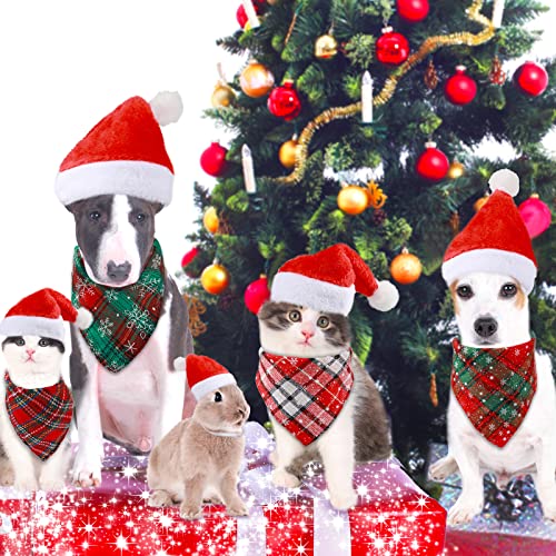 8 Pieces Christmas Dog Cat Santa Hats and Bandanas Triangle Dog Bibs Kerchief Buffalo Plaid Snowflake Bandanas Christmas… - Image 8