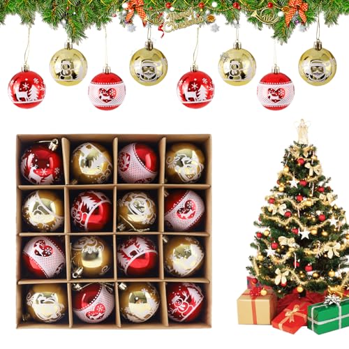 16 Piezas Bolas Arbol de Navidad, 6cm Bolas de Navidad Rojo y Dorado, Juego de Bolas de Navidad, Decoracion Navidad, Adornos Arbol Navidad para Adornos Navidad