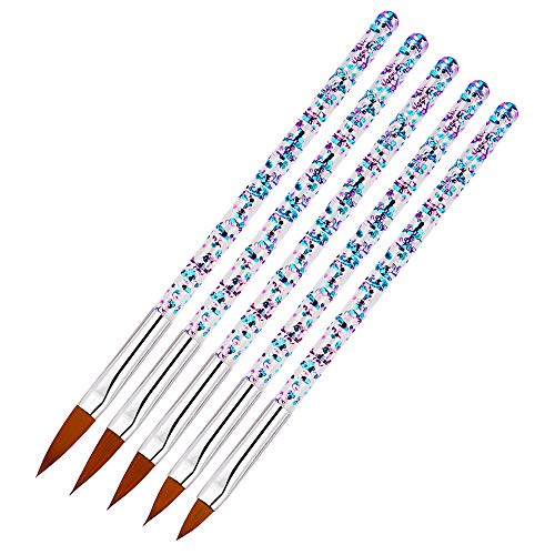 WOKOTO 5 Pcs Acrylic Nail Art Brush Set Professional Crystal Nail Art Pen Painting Drawing Nail Carving Pen Gel Builder Brushes Manicure Design Brush (2/4/6/8/10#)