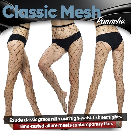 Image of Black Fishnet Tights - Large Net High Waist Sheer Seamless Pantyhose for Women - Flexible and Breathable Stockings for S-XL Size, Comfortable Mesh Design for Fashion, Dance, or Everyday Wear