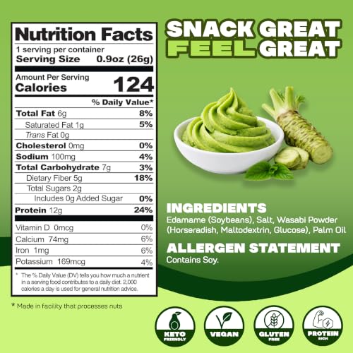 Image of Where You Bean Edamame Beans Snack (Spicy Wasabi) - Crunchy and Dry Roasted Edamame Beans - High Protein Snacks, Keto and Vegan Healthy Snacks for Adults & Low Carb Asian Snack 0.9 oz (Pack of 8)