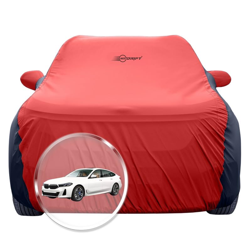 Image of NEODRIFT 'SuperTech' Car Cover for BMW 5 Series GT (100% Water-Resistant, All Weather Protection, Tailored Fit, Multi-Layered & Breathable Fabric) (Colour: Red+Black)