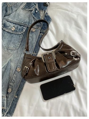 MakeMeChic Women's Y2k Faux Leather Shoulder Bag Buckle Zipper Top Handle Underarm Handbag3