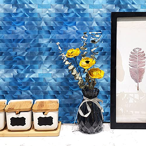 Xuaniny Peel And Stick Tile Backsplash For Kitchen Bathroom Self-Adhesive Metal Aluminum 3D Wall Sticker (11.81"X11.88"，10 Sheets, Blue) #TOP4