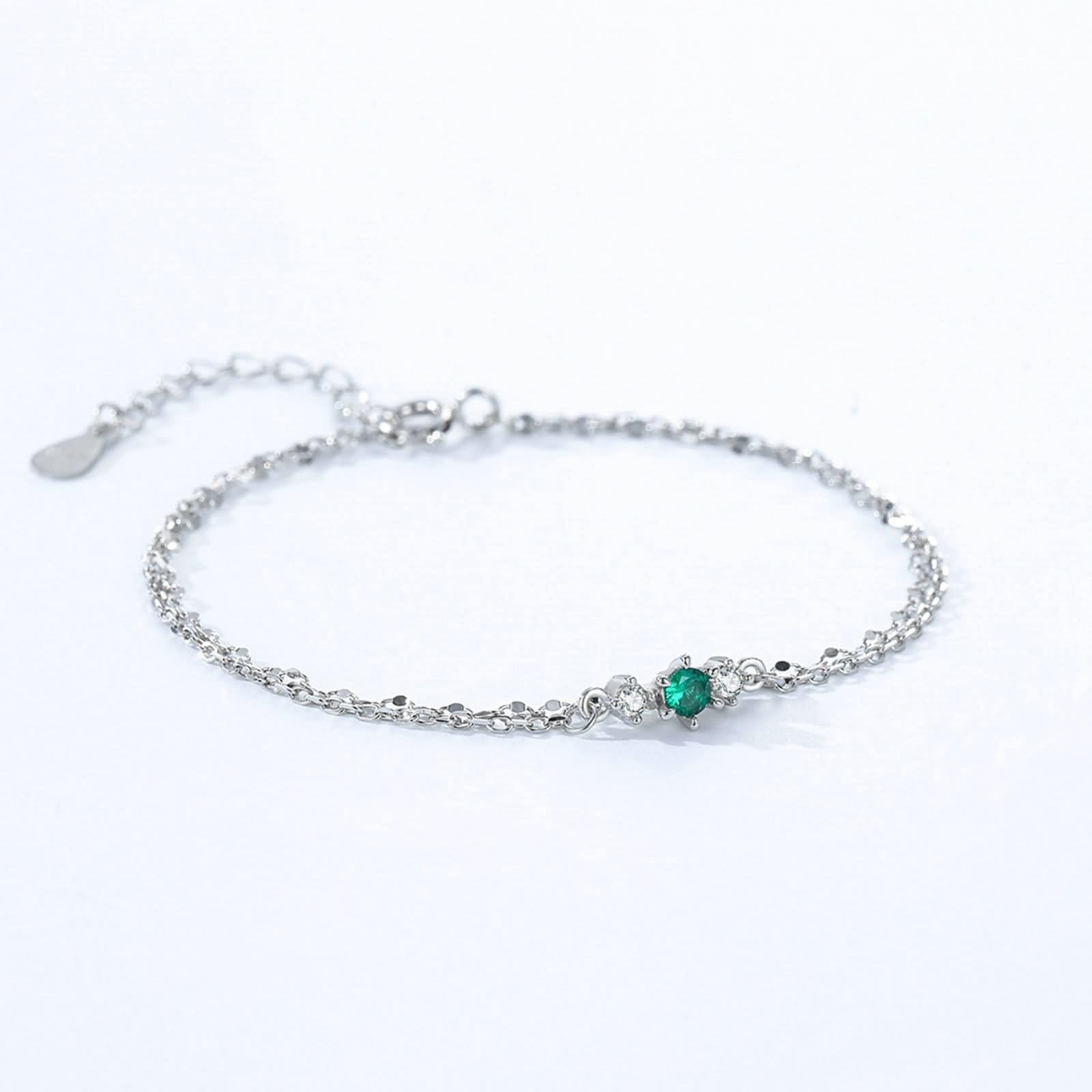 Armband Frauen, Matching Bracelets Doppellagige Kette mit Synthetischem Smaragd Damen Geschenk