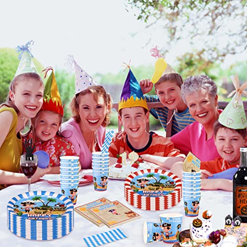 125PCS Pirate Décoration Anniversaire Vaisselles pour 25 Invités, Assiettes, Serviettes, Pailles,Gobelets en Carton… - Image 7