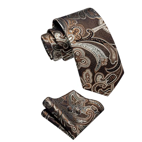 Image of YourTies Silk Paisley Floral Tie and Pocket Square Cufflinks with Lapel Pin Sets for Men 5PC Wedding Party
