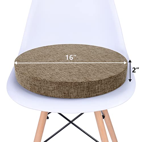 Tromlycs Round Chair Seat Cushion Pad 16 Inch For Circle Stool Chairs Non Slip Decorative Foam Cushion Pillow, 1 Piece, 16 X 16 Inches, Nature Linen #TOP2