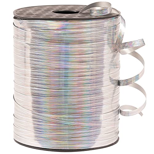 Image of PartyWoo Silver Curling Ribbon, 500 Yard for Crafts, Iridescent Crimped, Shiny Metallic for Gift Wrapping, Balloons String, Hair, Florist Flower (1 Roll)
