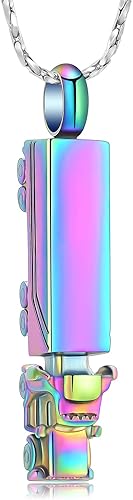 Miniatura 1 de Imrsanl Collar de urna para cenizas para hombres y adultos, acero inoxidable de 18 ruedas, semi camión, cremación, joyería colgante de urna para