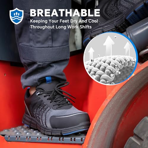 SPIEZ Safety Shoes for Men, Extra Lightweight Breathable Composite Toe Work Sneakers Black Blue US 7.5-123