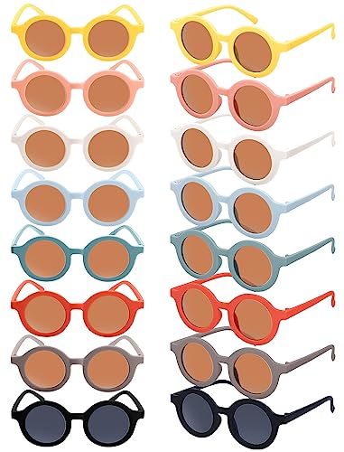 Kids Sunglasses Bulk, 16 Pairs Cute Round Sunglasses Party Favors Glasses for Kids Boys Girls Toddler Sunglasses Beach Party Favors