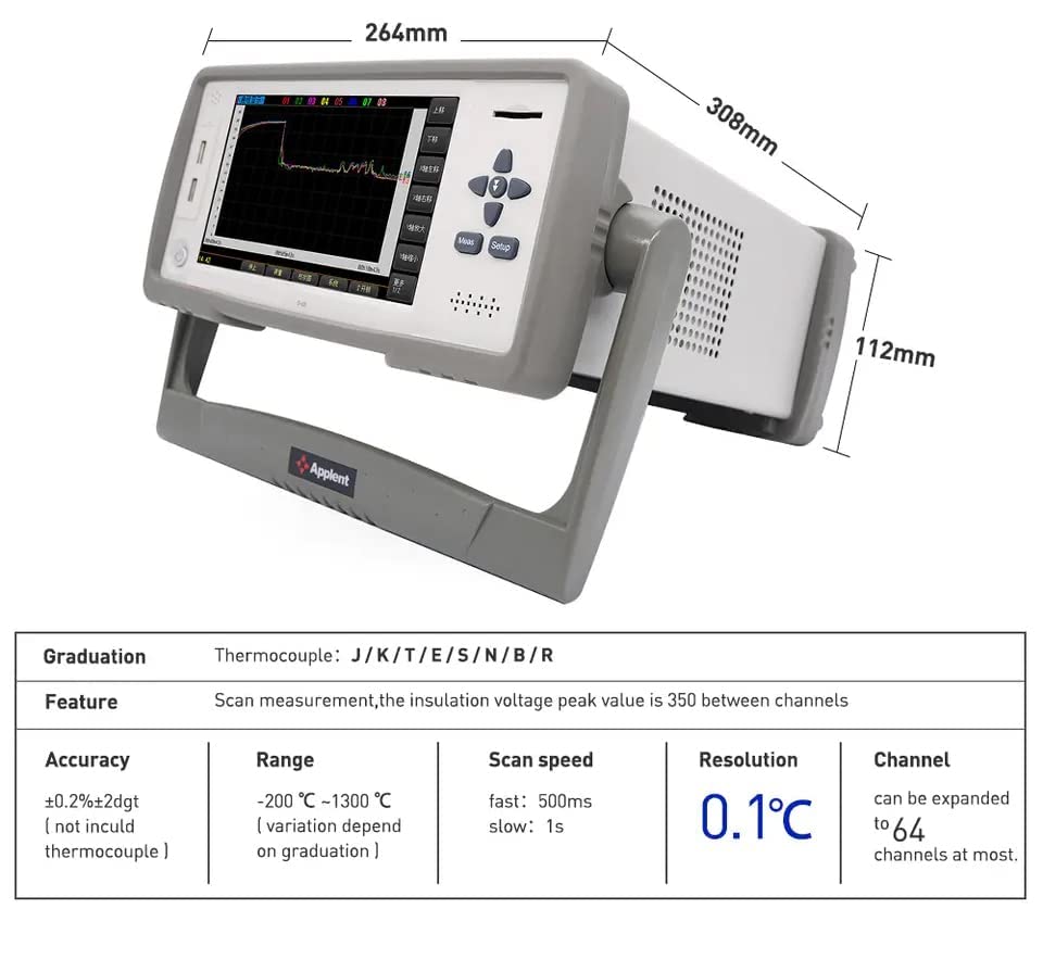 48 Channel Thermocouple Thermometer Industrial Temperature Meter Tester High Temperature Testing Instrument with Resolution 0.1℃ Accuracy 0.2%+1℃