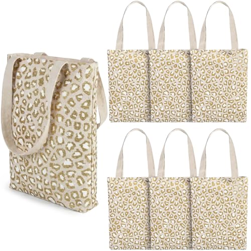 Bolsa de lona grande con estampado de leopardo 15 x 17 pulg 6 pz miniatura 1