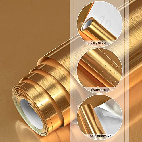 Image of HOME13 Vinyl Brushed Wallpaper Peel & Stick Contact Paper Self Adhesive Stainless Vinyl Wallpaper for Kitchen Countertops Cabinet Waterproof Wallpaper (12x60 Inches, Gold Brushed)