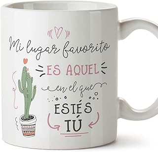MUGFFINS Taza San Valentín (Te quiero) - Mi lugar favorito cactus - Aniversario para Novios, Enamorados, Pareja.
