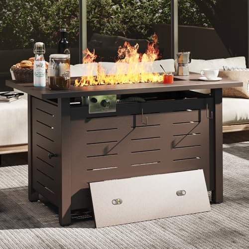 Breezestival 42 Inch Propane Fire Pit Table, 60,000 BTU Outdoor Gas Fire Pit with Removable Lid &...