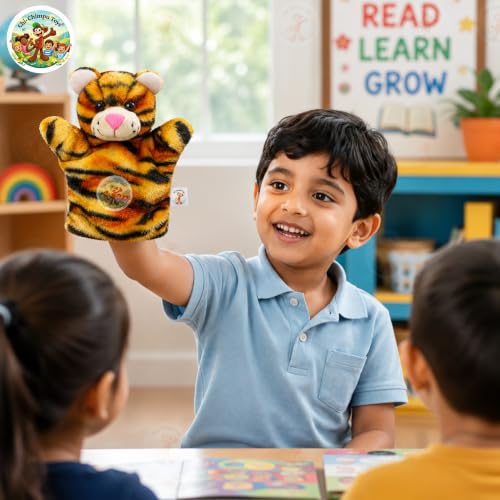 Image of Tiger Puppet Soft Hand Puppet for Kids Role Play Storytelling Educational Toy