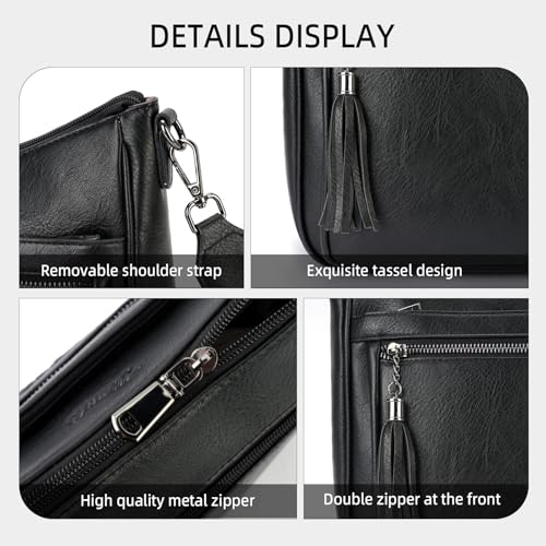 MEITRUE Crossbody Bags for Women Trendy,Vegan Leather Medium Hobo Purse with Tassel Lightweight Shoulder Handbags Multi Pockets Travel Purses Adjustable Strap Black by MEITRUE - Used condition - Image 6