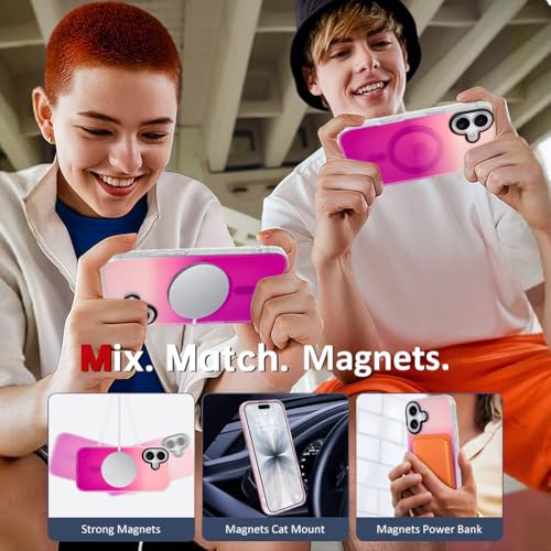 Image of AIGOMARA Magnetic Case for iPhone 17, Compatible with Magsafe, Fluorescent Iridescent Case for Women Girls, Shockproof Translucent Matte Protective Cover 6.3 Inch 2025, Pink Purple