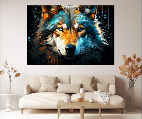 Affiche loup abstrait amérindien TONGYINLI toile 80x120cm cadre