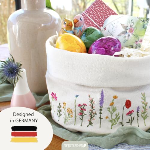 Papierdrachen Brotkorb "Frühlingswiese" - charmante Tischdekoration - mit hochwertiger Blumenbestickung in Wiesenoptik – Ansicht 6