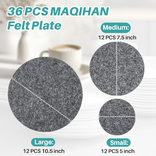 MAQIHAN 36 PCS Plates Separators Storage - Dish Storage Protectors Pads Sturdy Felt Pan Protector for Stacking Plate with Dividers Pot and Cookware Pan Protecting Dishes(12 Each of 5