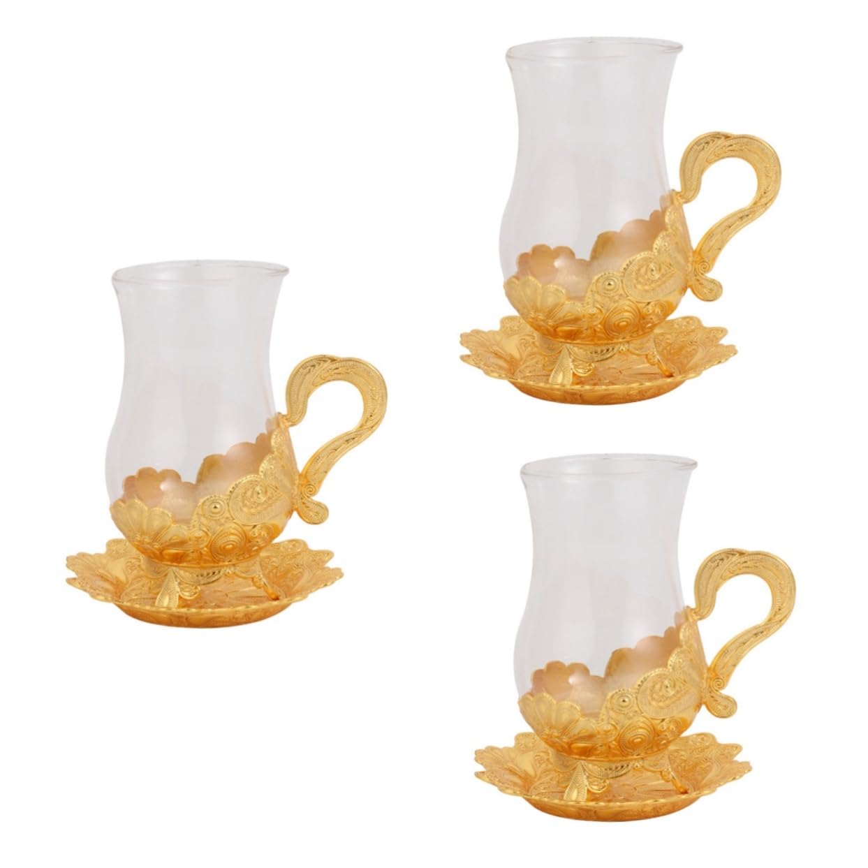 GLEAVI Juego De 3 Tazas De Vidrio De Aleación De Zinc Taza De Café Con Platillo Tazas Y Platillos Taza De Café Taza De Café Taza De Té Y Taza De Té