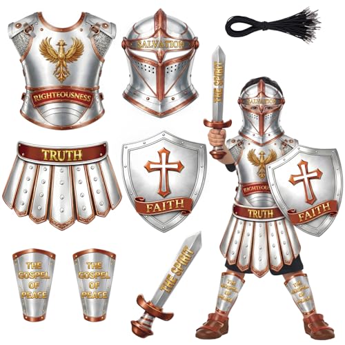 Maqiauly 15 Sets Armor of God Costume Crafts for Kids Silver Bible Kit for Sunday School Christian Halloween Party Decorations Medieval Knight Classroom Art