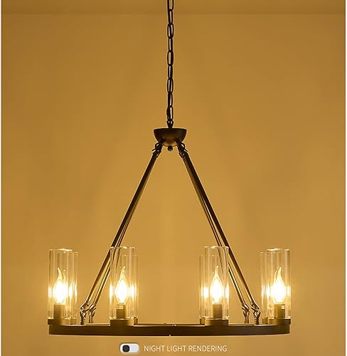 Miniatura 6 de SDUYTDG Lámpara industrial de rueda de vagón de 8 cabezales para pasillo, lámpara de techo para restaurante sobre mesa, luces colgantes negras y