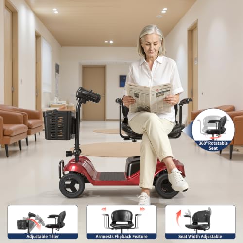 Image of 4 Wheel Mobility Scooter, Electric Scooter with Seat,Lightweight Mobility Scooter with Removable Battery. 6 MPH High Speed 265 lbs Capacity, Foldable Design (Basic Model-Yellow)